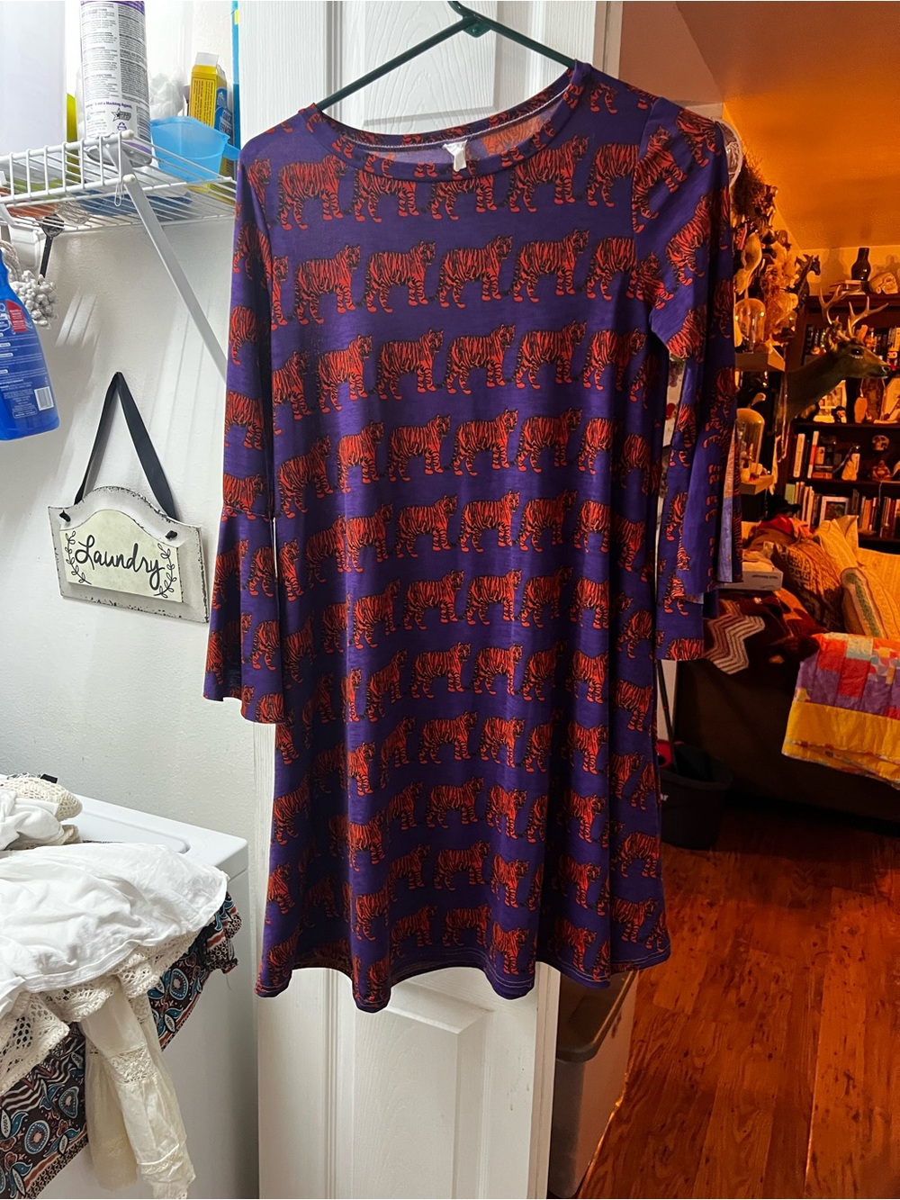 Purple Tunic Dress with Orange Tiger Print